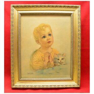 Florence Kroger Praying Child With Cat Framed Art Print 8 x10 image